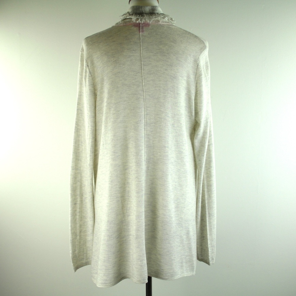 Lilly Pulitzer Bridget Heathered Grey Fringe Trim Open Cardigan Sweater L - Picture 5 of 7